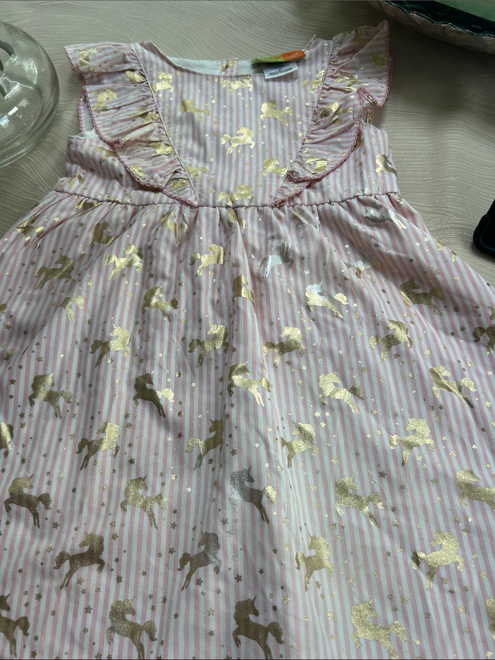 Penelope Mack Pink and Gold Unicorn Stripe Dress